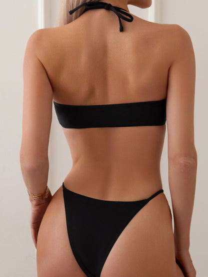 Halterneck bikini set with gold trim