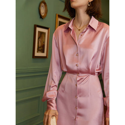 Satin shirt dress