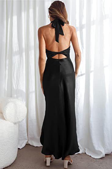 Halterneck satin maxi dress