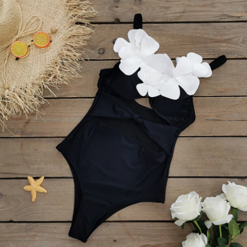 Swimsuit with 3D flower applique