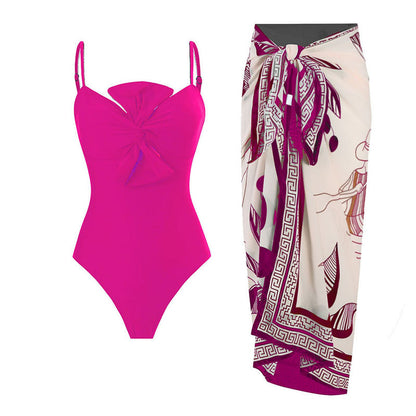 Tie front swimsuit with matching sarong