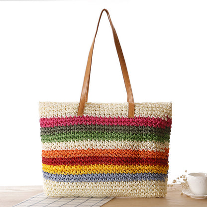 Rainbow Straw Beach Bag