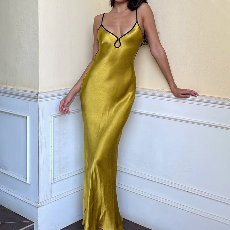 Golden satin maxi dress