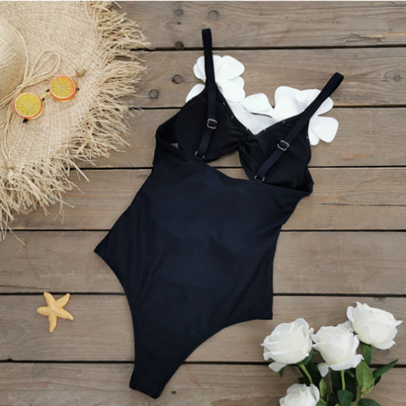 Swimsuit with 3D flower applique