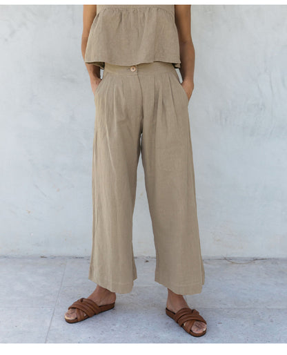 Linen blend wide leg trousers