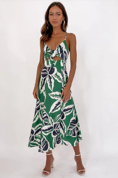 Tropical Floral Print dress with cut out front